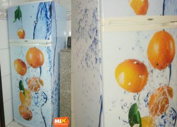 Adesivação Geladeira – Laranja e Água