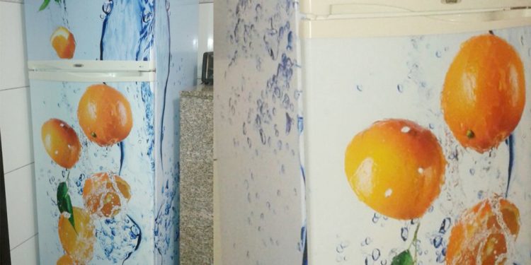 Adesivação Geladeira – Laranja e Água